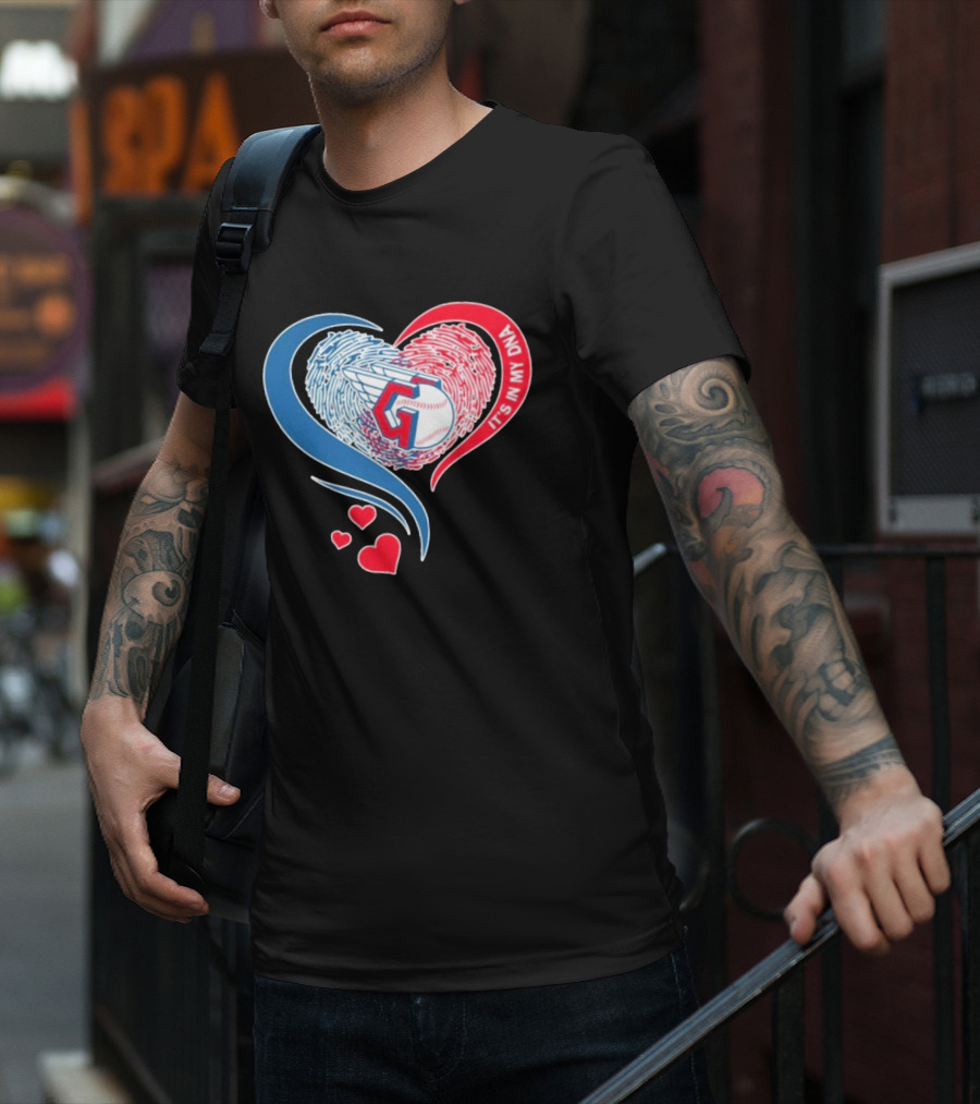 Cleveland Guardians It's In My DNA Heart Baseball Fingerprint T-Shirt
