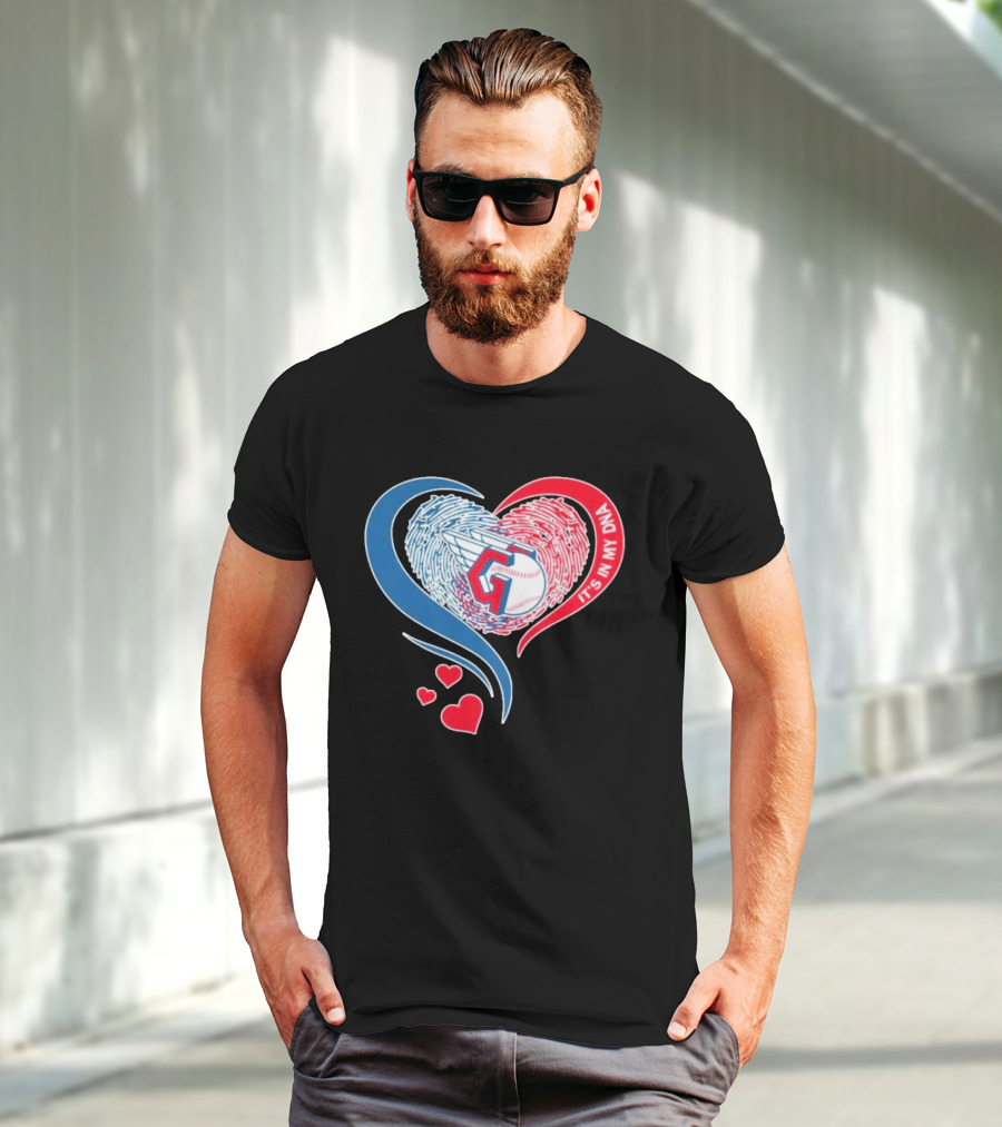 Cleveland Guardians It's In My DNA Heart Baseball Fingerprint T-Shirt