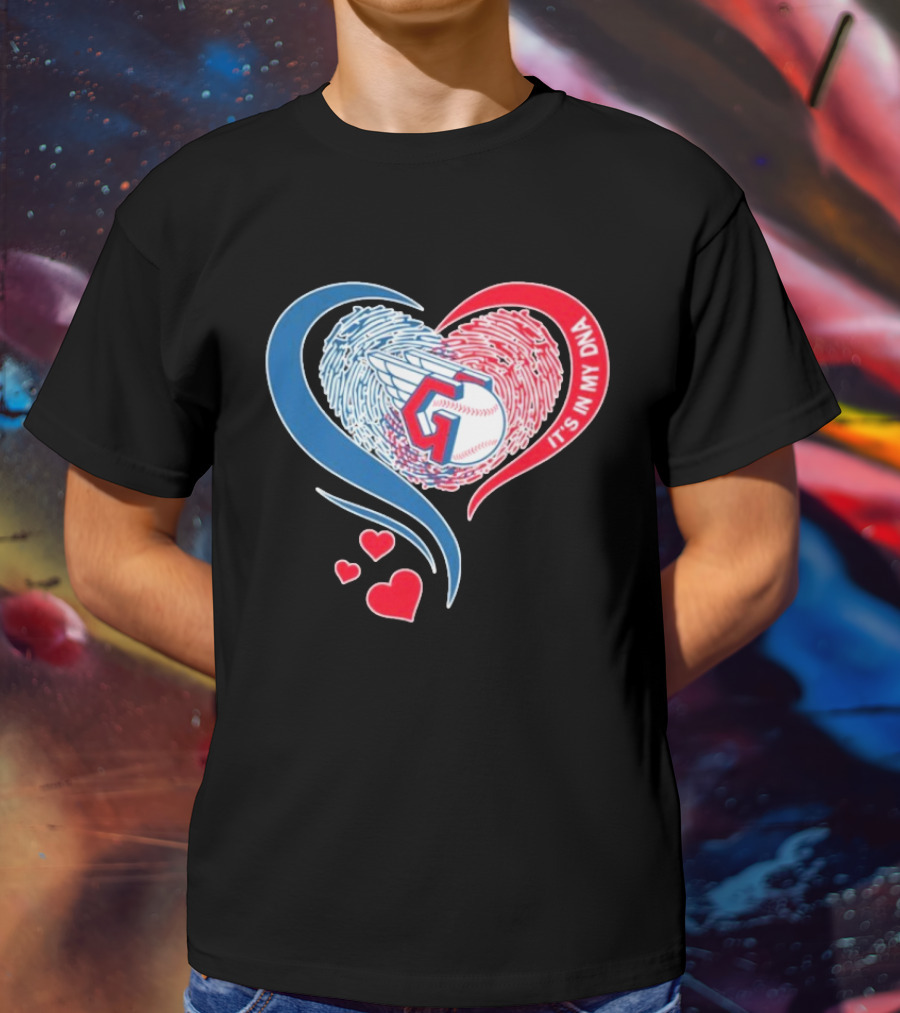 Cleveland Guardians It's In My DNA Heart Baseball Fingerprint T-Shirt