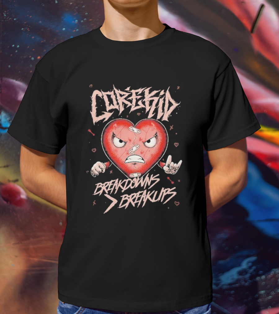 Corekid Breakdowns Breakups Angry Heart With Rock Hand Signs T-Shirt