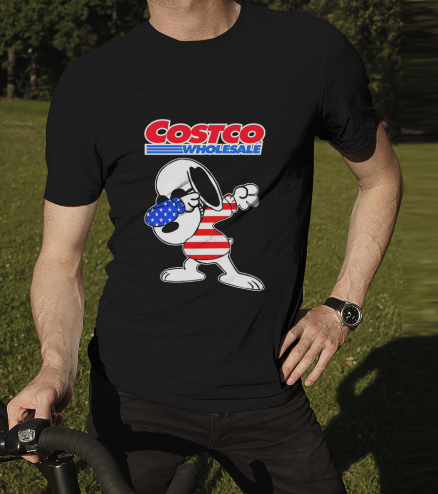 Costco Wholesale Snoopy Dabbing American Flag Stripes And Stars T-Shirt