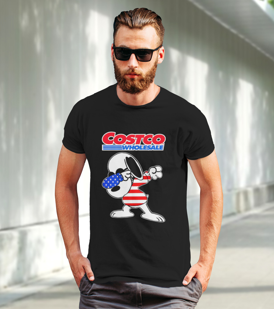 Costco Wholesale Snoopy Dabbing American Flag Stripes And Stars T-Shirt