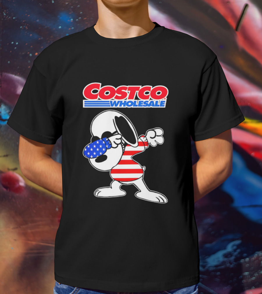 Costco Wholesale Snoopy Dabbing American Flag Stripes And Stars T-Shirt