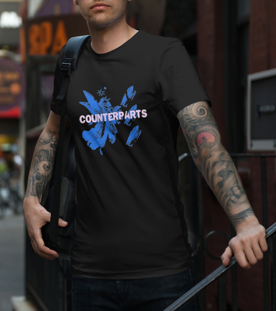 Counterparts Angel Eulogy Blue Angelic Figure With Pink Typography T-Shirt