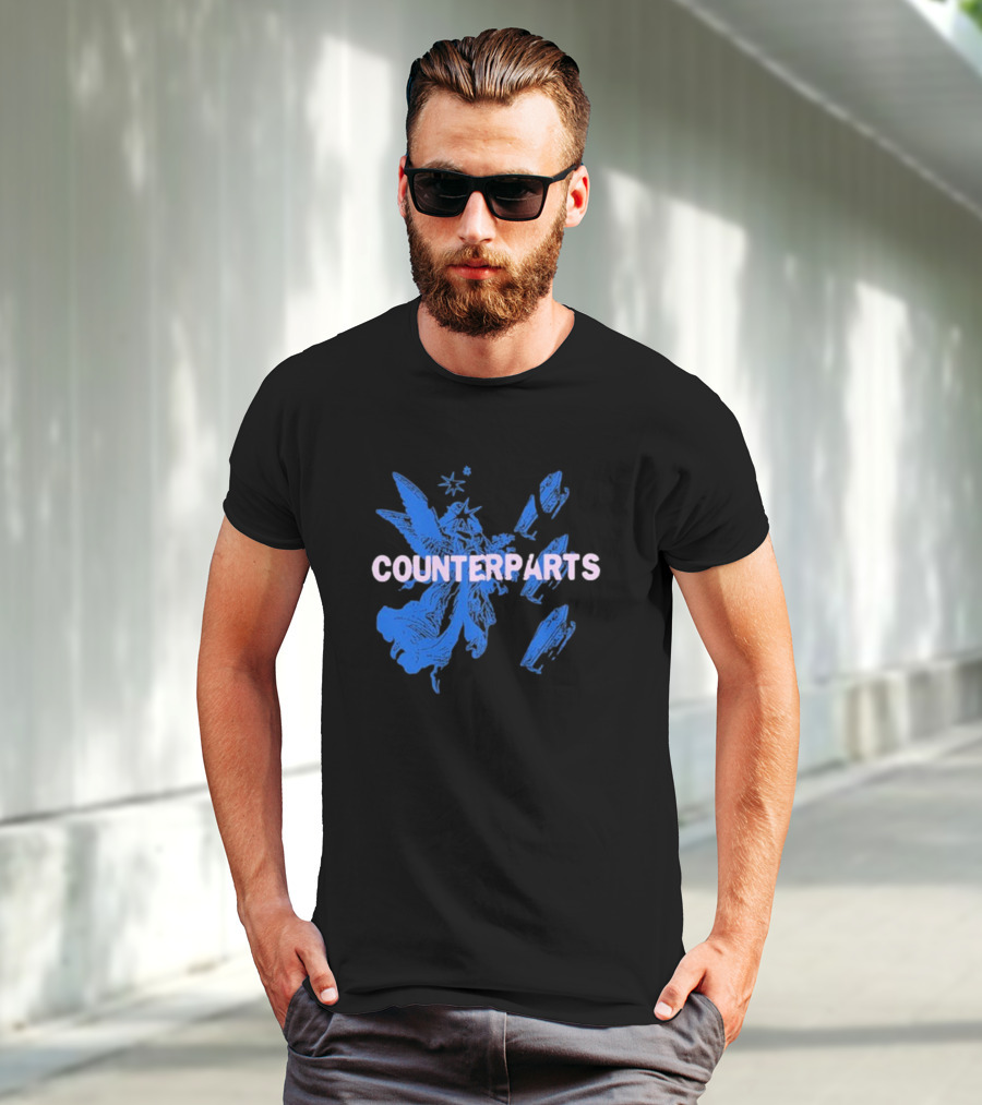 Counterparts Angel Eulogy Blue Angelic Figure With Pink Typography T-Shirt