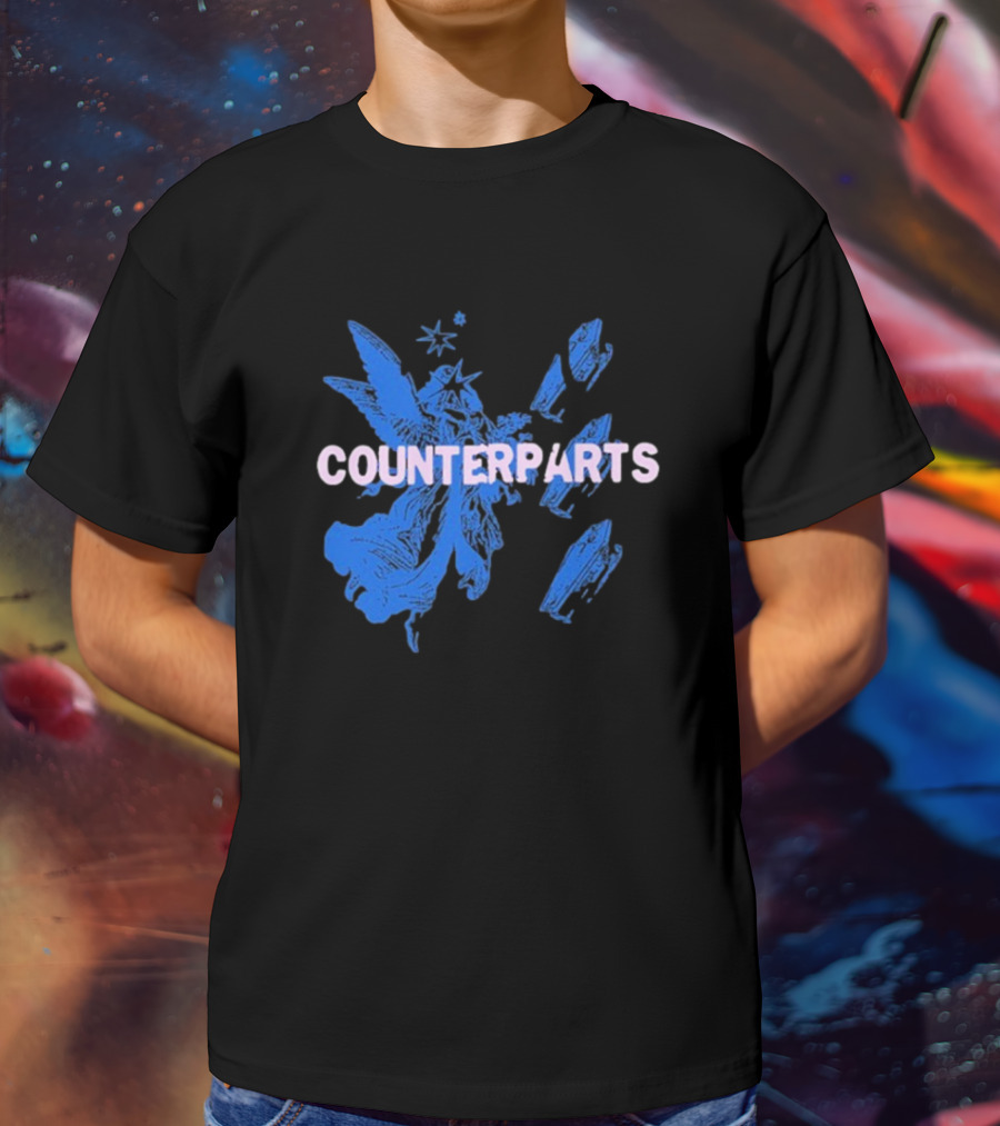 Counterparts Angel Eulogy Blue Angelic Figure With Pink Typography T-Shirt