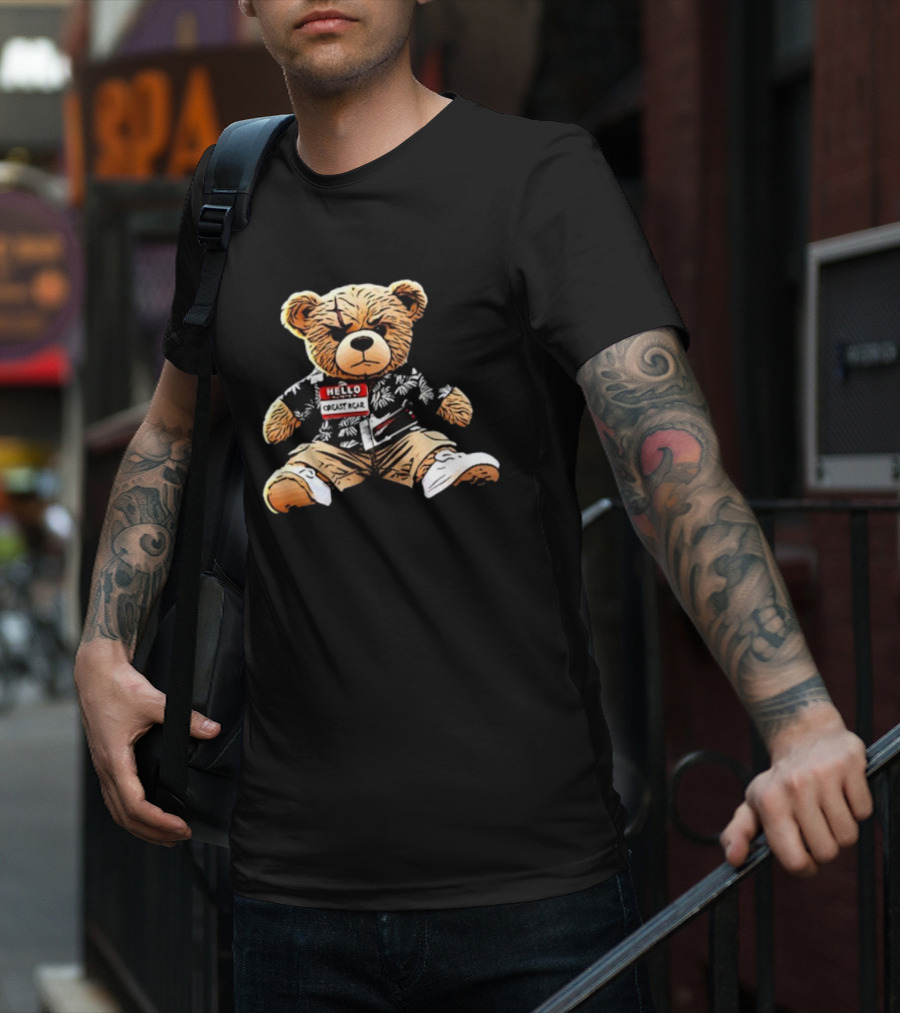 Hello Creasy Bear Fundraiser Hawaiian Theme With Name Tag T-Shirt