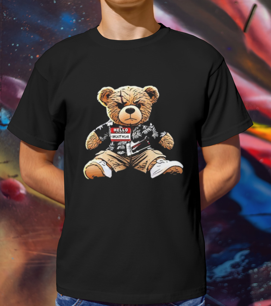 Hello Creasy Bear Fundraiser Hawaiian Theme With Name Tag T-Shirt