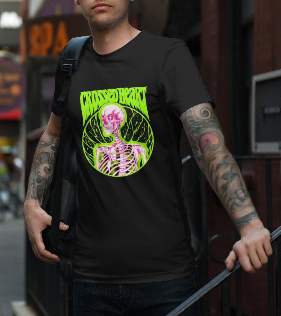Crossed Heart Skeleton Neon Illustration T-Shirt