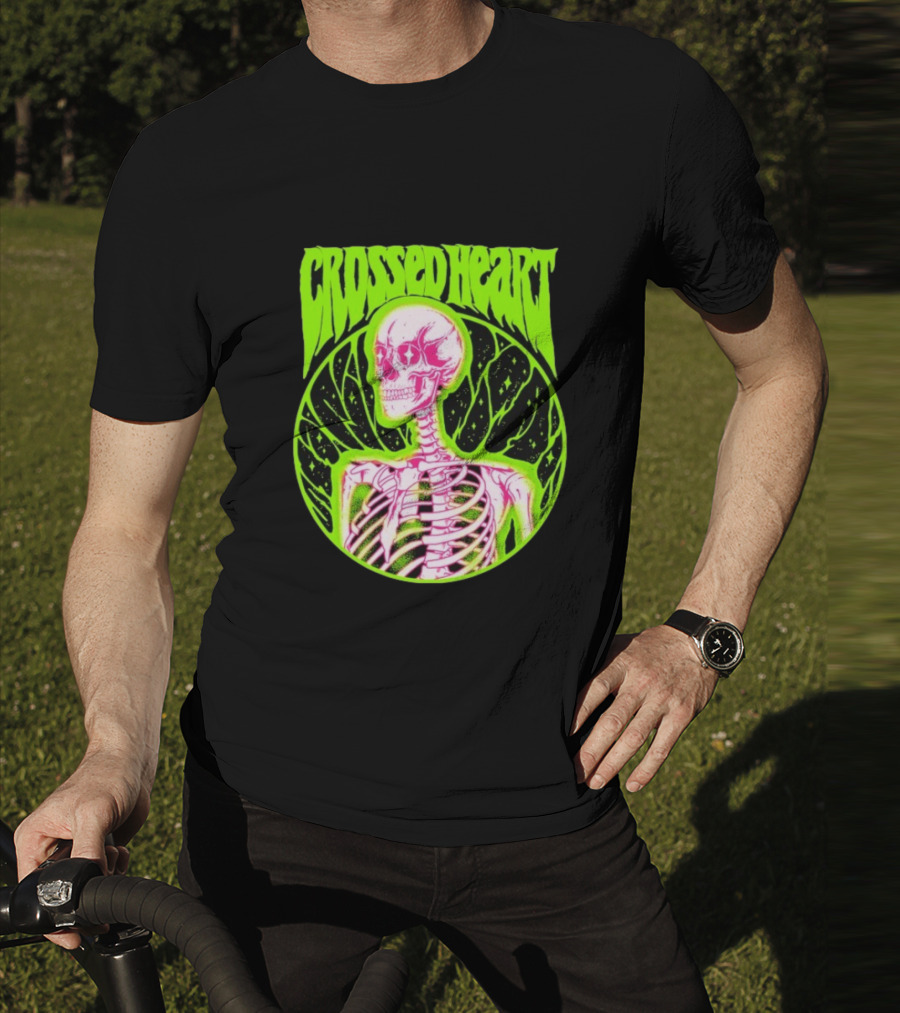 Crossed Heart Skeleton Neon Illustration T-Shirt