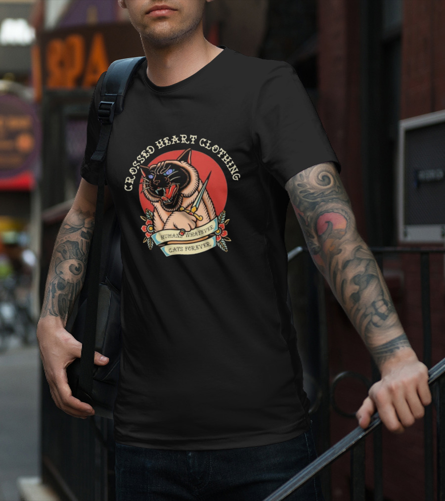 Crossed Heart Clothing Human Whatever Cats Forever Knife T-Shirt