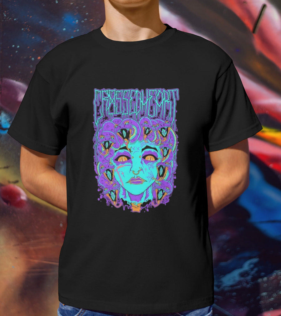 Crossed Heart Neon Medusa Snakes T-Shirt