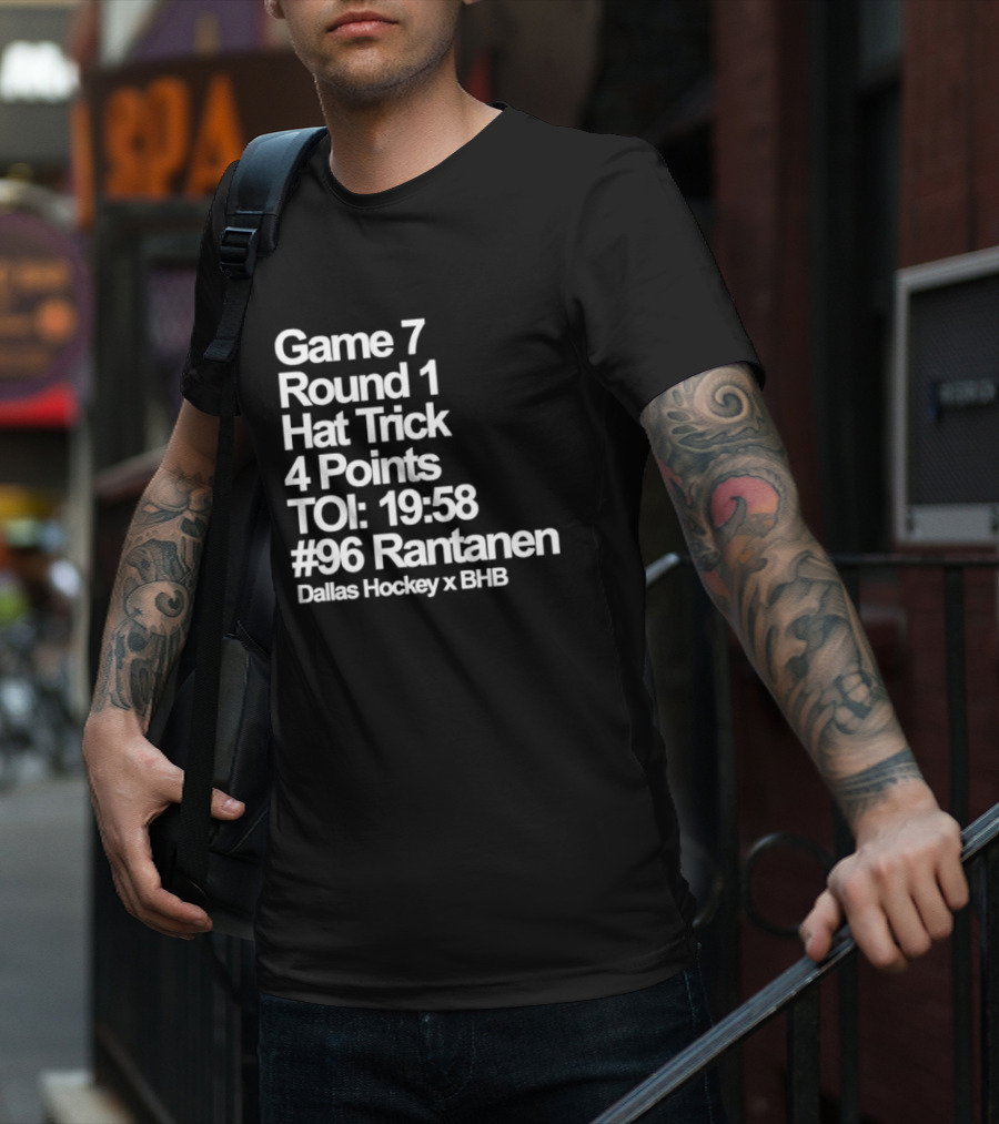 Dallas Hockey Game 7 Round 1 Hat Trick 4 Points TOI 19:58 #96 Rantanen T-Shirt