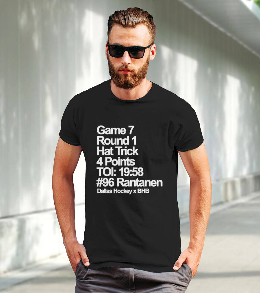 Dallas Hockey Game 7 Round 1 Hat Trick 4 Points TOI 19:58 #96 Rantanen T-Shirt