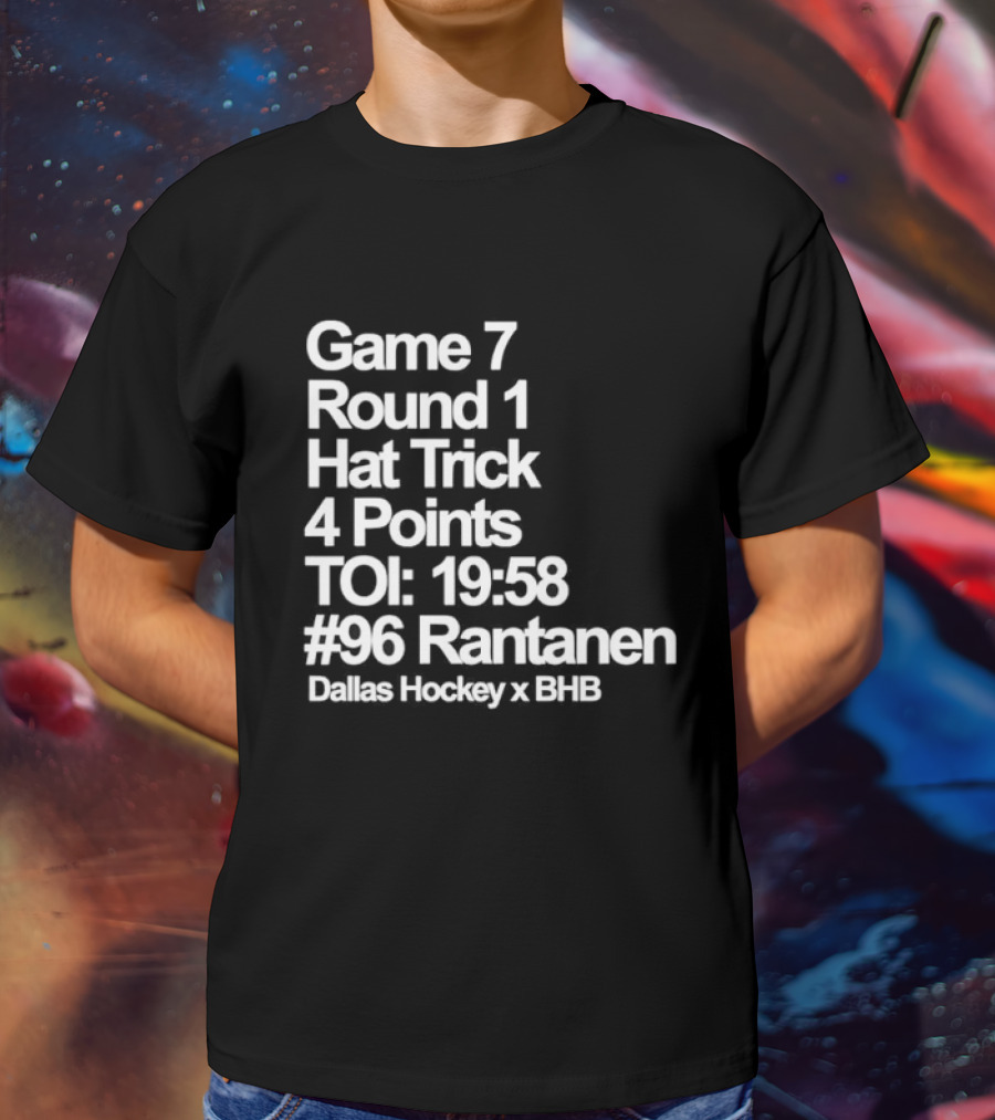 Dallas Hockey Game 7 Round 1 Hat Trick 4 Points TOI 19:58 #96 Rantanen T-Shirt