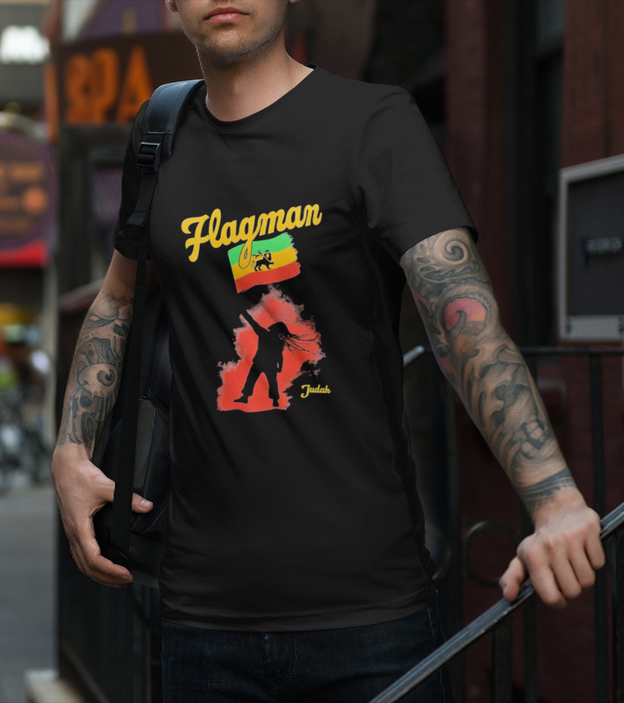 Damian Marley Flagman Judah Reggae Silhouette Red Map Background T-Shirt