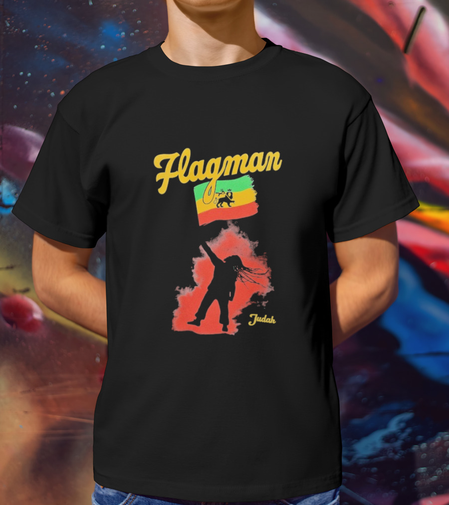 Damian Marley Flagman Judah Reggae Silhouette Red Map Background T-Shirt