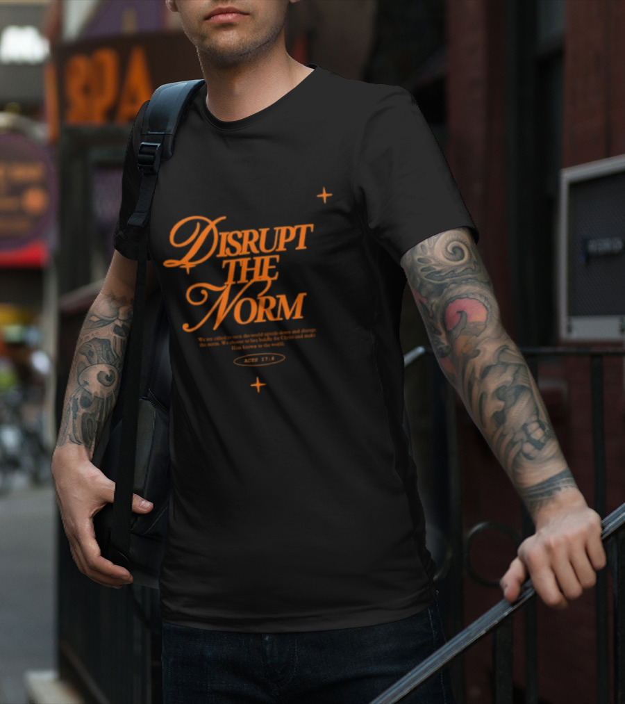 Disrupt The Norm Orange Aesthetic Text With Stars T-Shirt