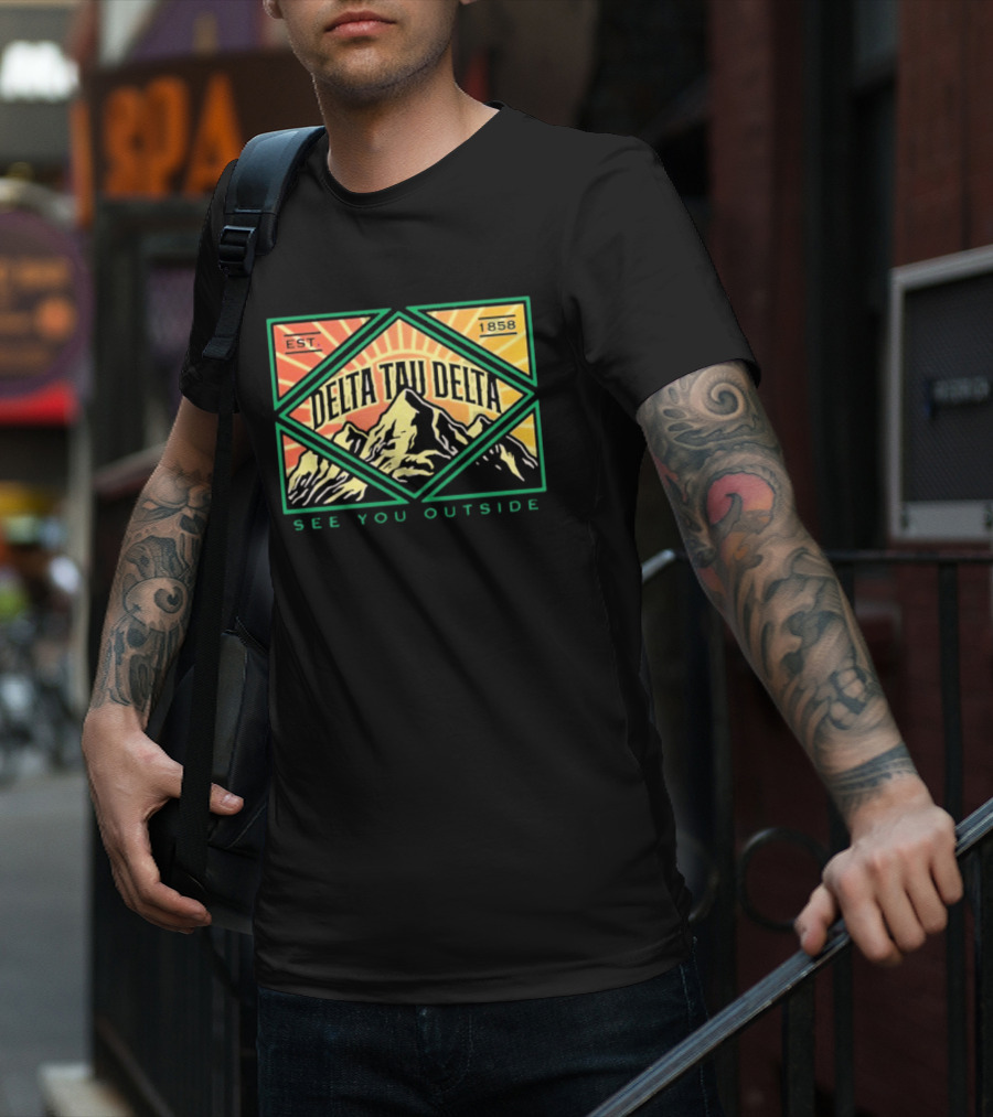 Delta Tau Delta See You Outside 1858 Mountain Sunburst T-Shirt