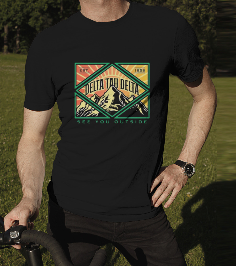 Delta Tau Delta See You Outside 1858 Mountain Sunburst T-Shirt