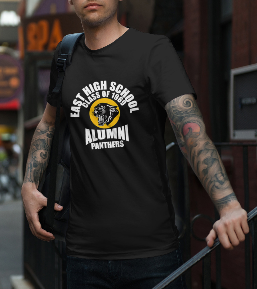 East High School Class Of 1969 Alumni Panthers Logo With Roaring Panther Face T-Shirt