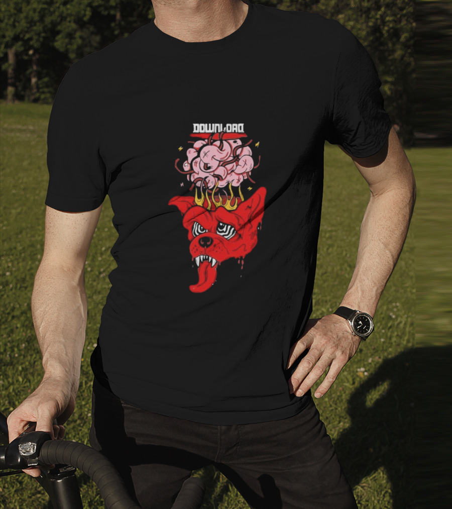 Download Festival Brain Explosion Red Dog Flames Quirky Cartoon Style T-Shirt