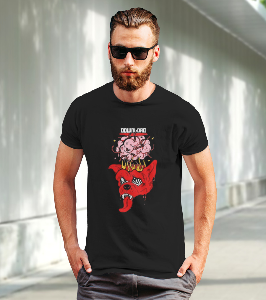 Download Festival Brain Explosion Red Dog Flames Quirky Cartoon Style T-Shirt