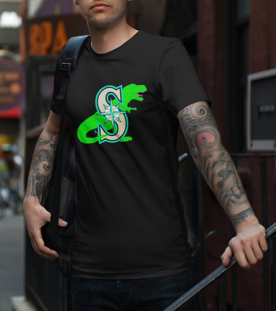 Seattle Mariners Dinosaur Baseball Team Emblem T-Shirt