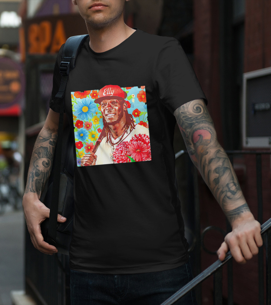 Elly De La Cruz Cincinnati Reds Floral Baseball Imagery T-Shirt