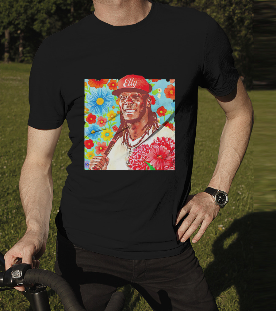 Elly De La Cruz Cincinnati Reds Floral Baseball Imagery T-Shirt
