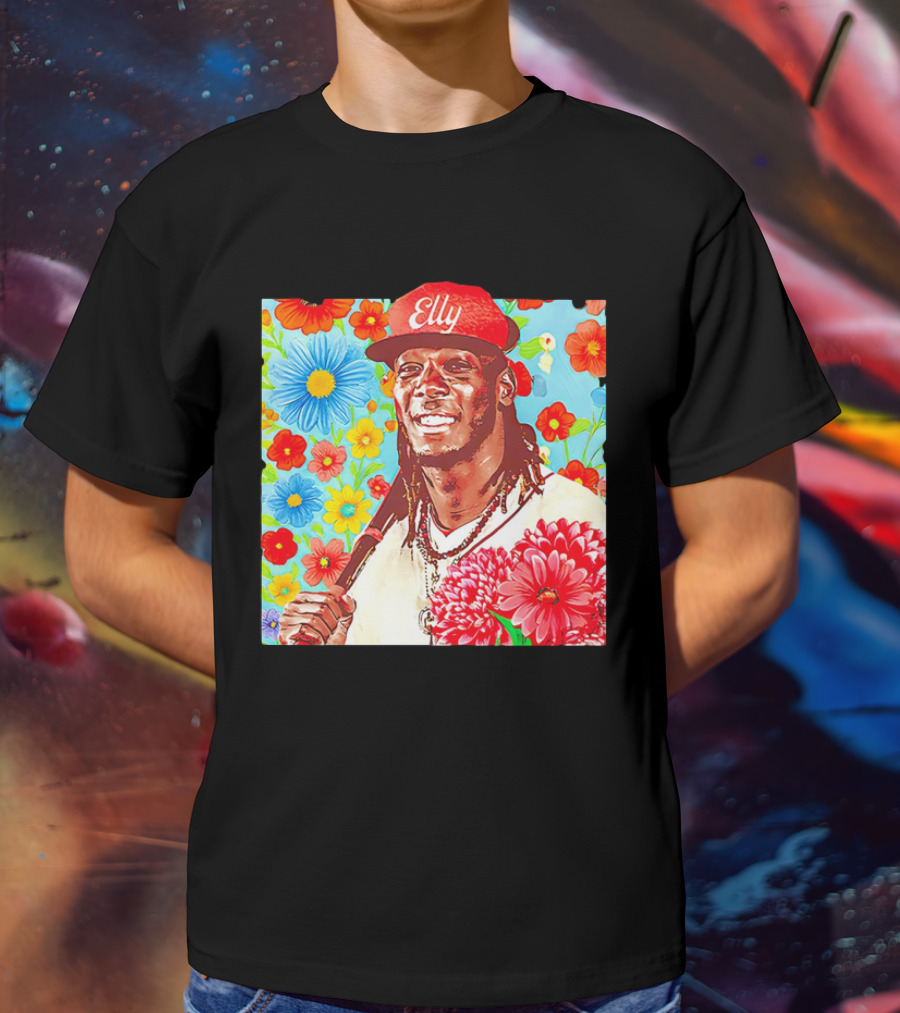 Elly De La Cruz Cincinnati Reds Floral Baseball Imagery T-Shirt