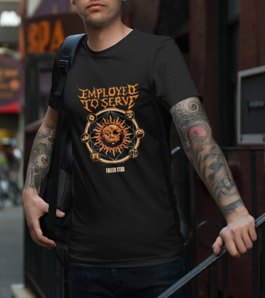 Employed To Serve Fallen Sun Star With Zodiac Circles T-Shirt