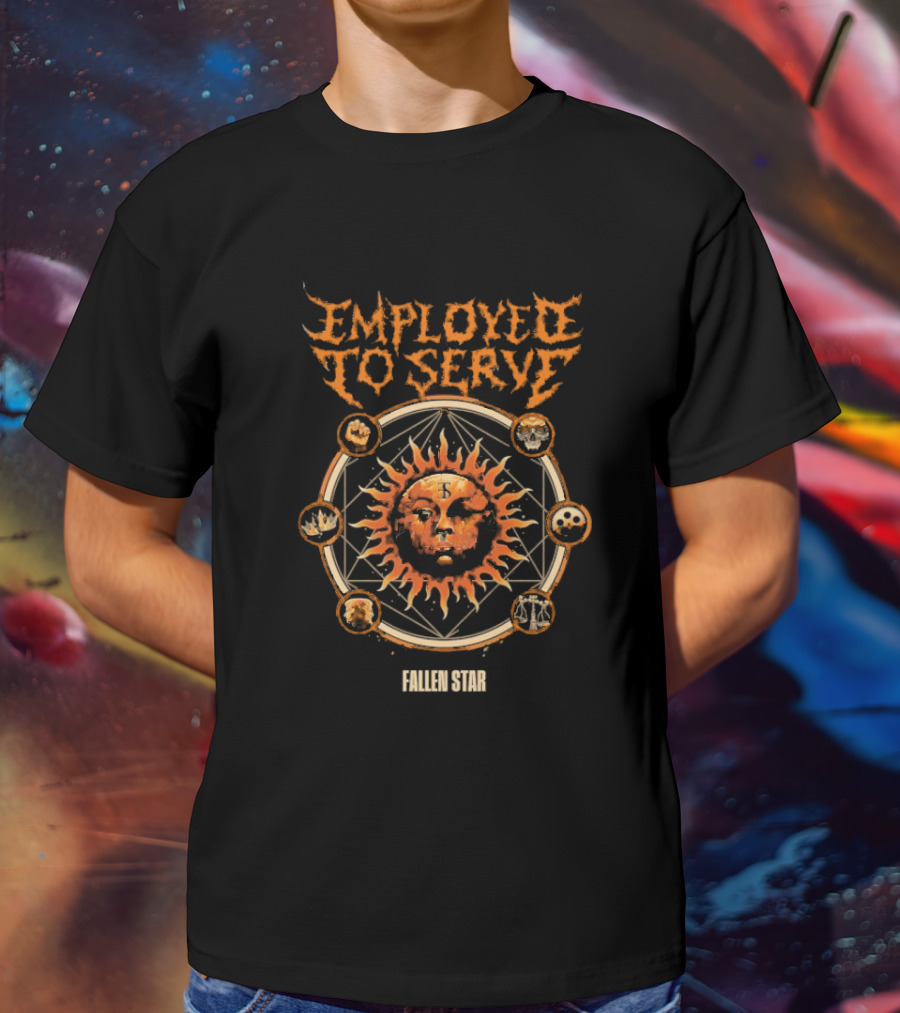 Employed To Serve Fallen Sun Star With Zodiac Circles T-Shirt