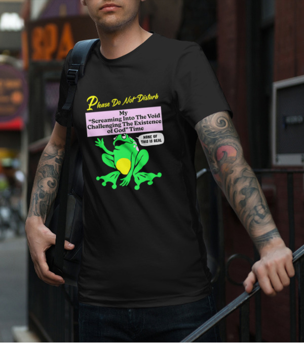 Please Do Not Disturb My Screaming Into The Void Challenging The Existence Of God Time None Of This Is Real Frog T-Shirt