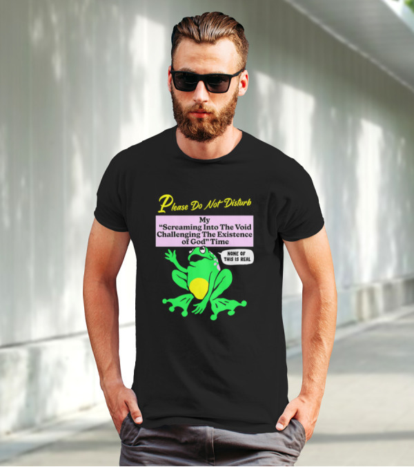 Please Do Not Disturb My Screaming Into The Void Challenging The Existence Of God Time None Of This Is Real Frog T-Shirt
