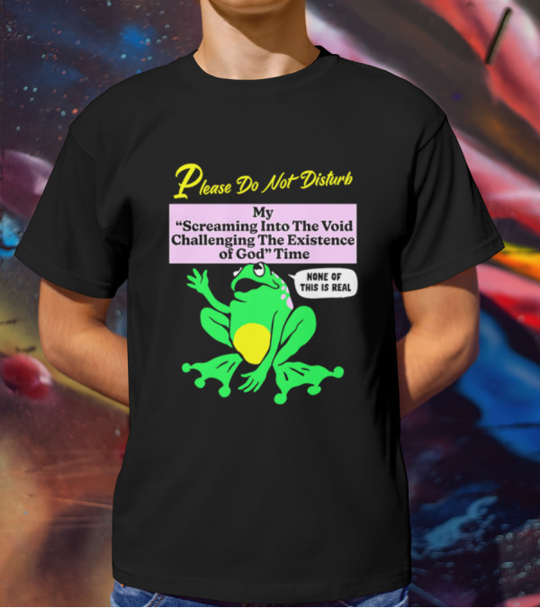 Please Do Not Disturb My Screaming Into The Void Challenging The Existence Of God Time None Of This Is Real Frog T-Shirt
