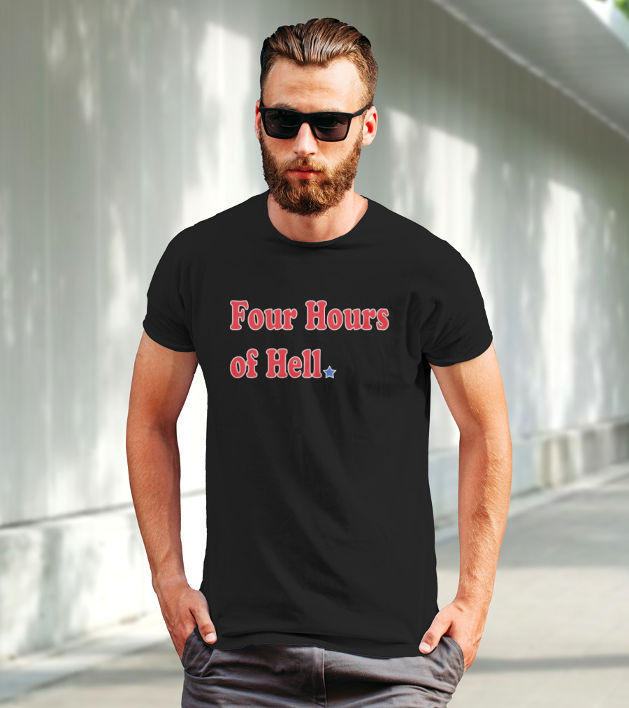 Four Hours Of Hell Red Text With Blue Star T-Shirt