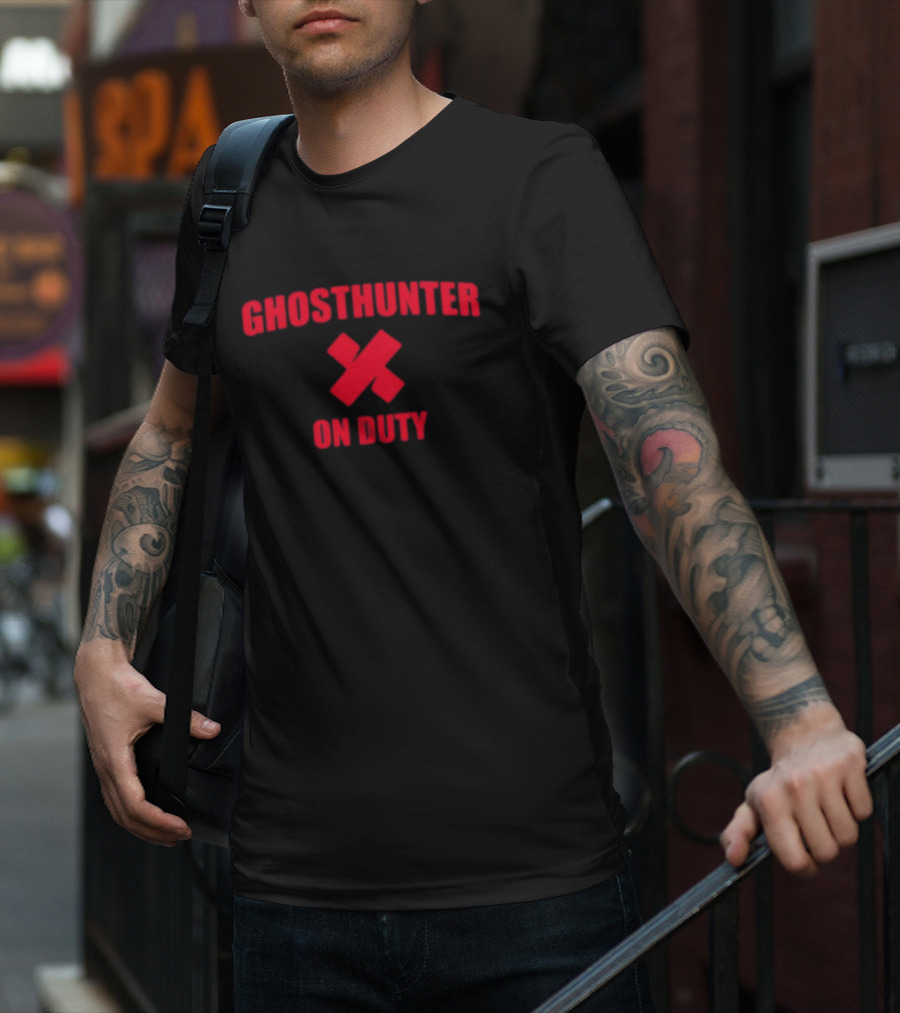 Ghosthunter On Duty Red Bold Font X Symbol T-Shirt