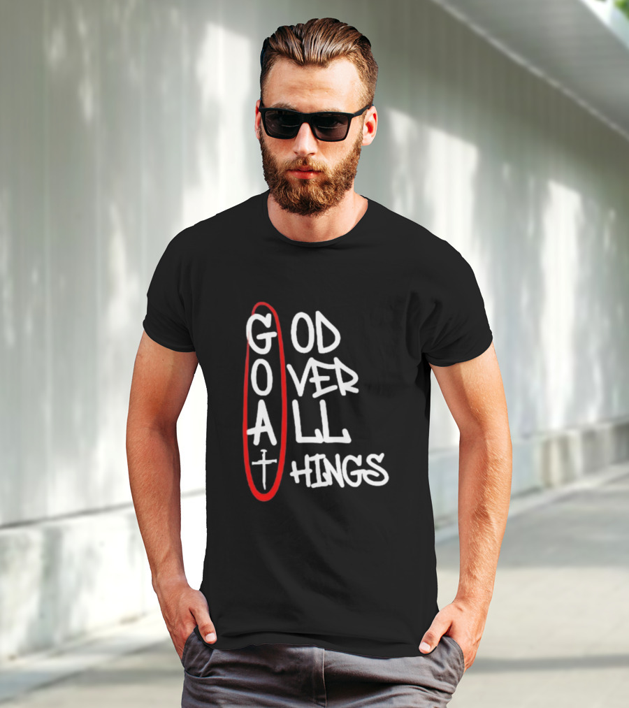 GOAT God Over All Things Sword Cross Graphic Red Oval T-Shirt