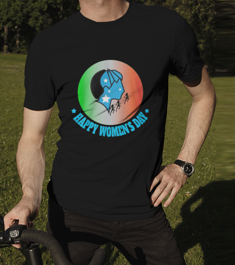 Happy Women's Day Tricolor Silhouette And Stars T-Shirt