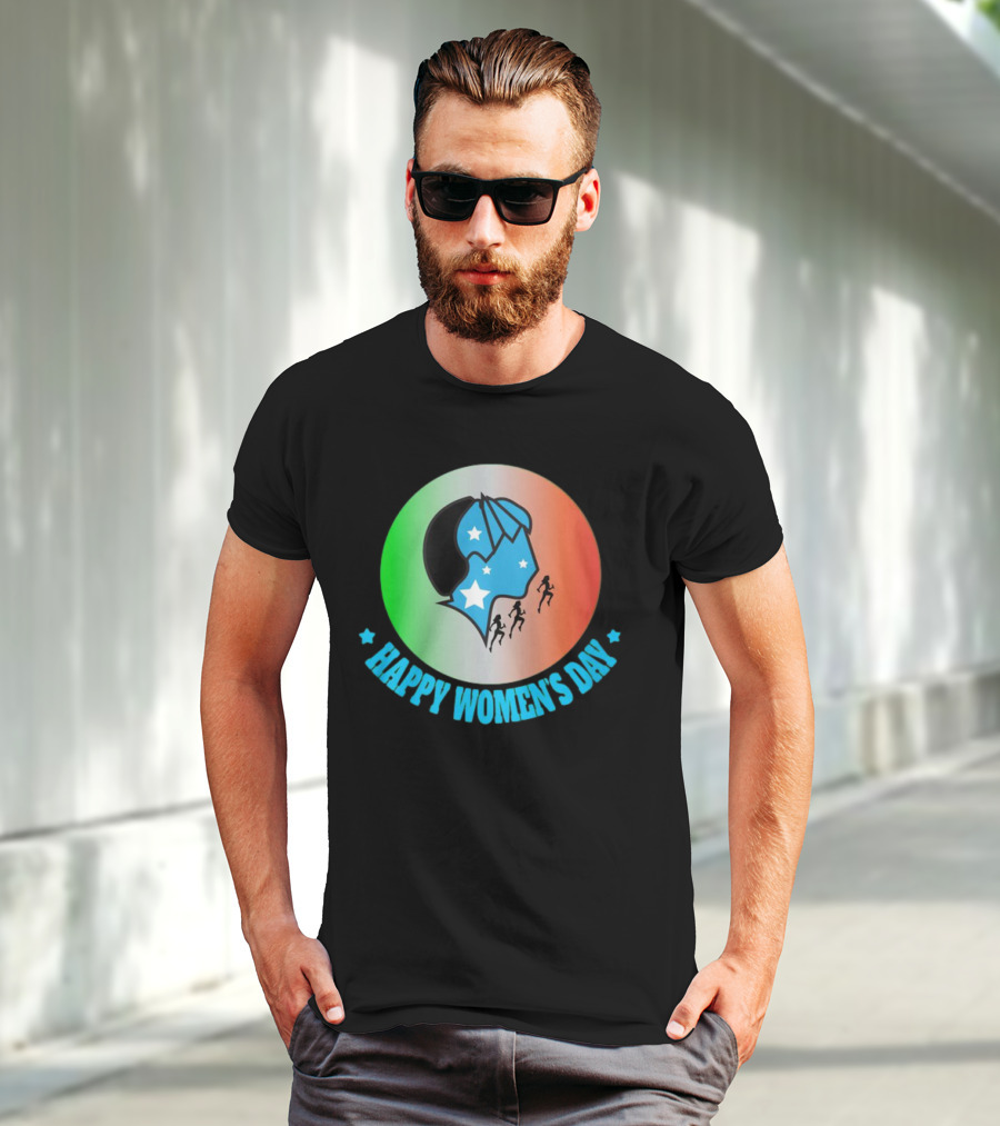 Happy Women's Day Tricolor Silhouette And Stars T-Shirt