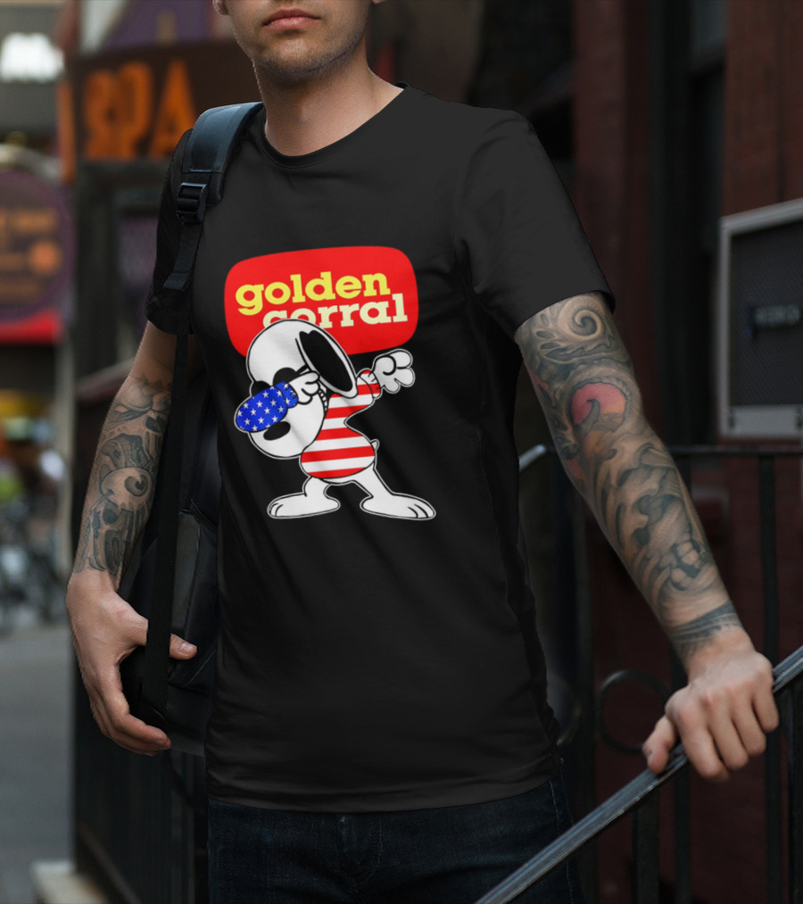 Golden Corral Snoopy Dabbing In American Flag Colors T-Shirt
