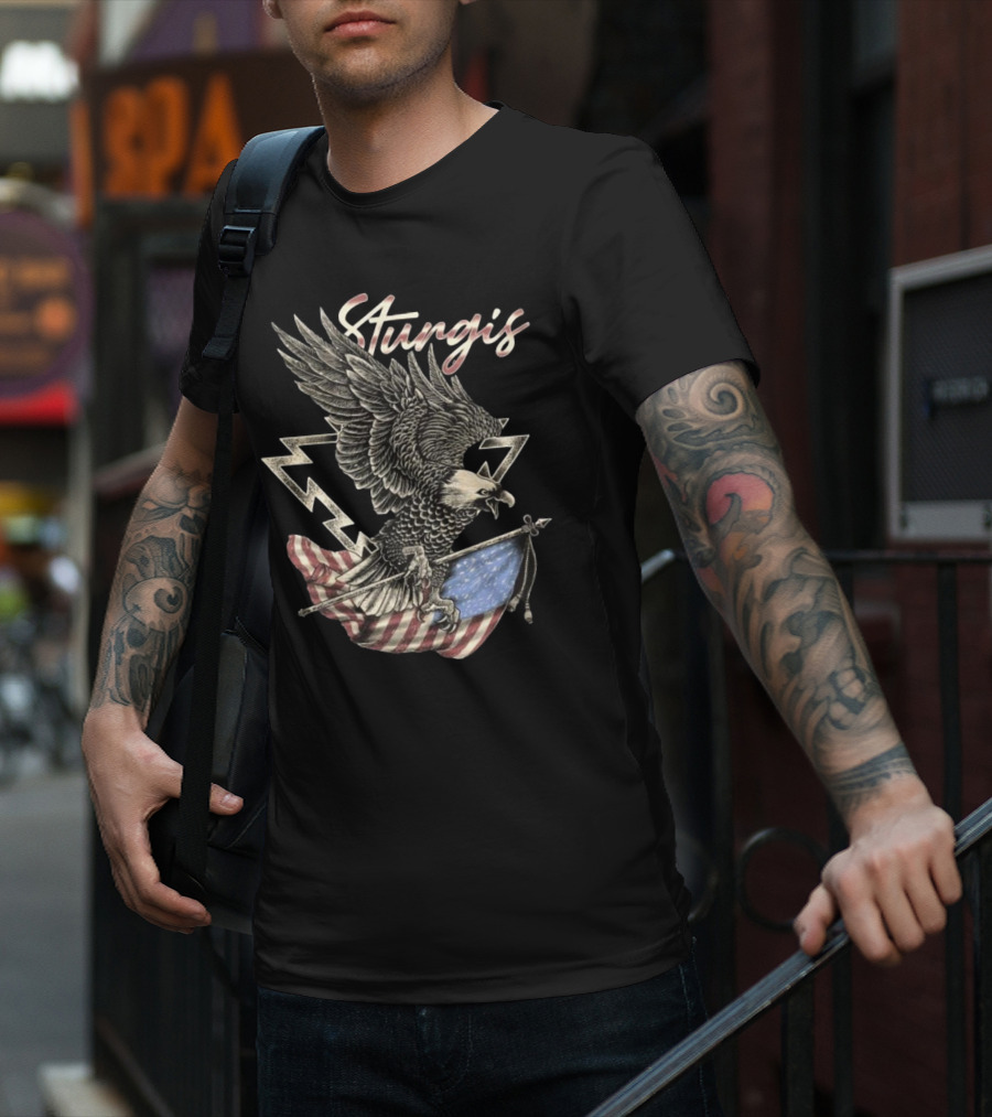 Sturgis 2025 Faded Glory 85th American Eagle Flag Lightning T-Shirt