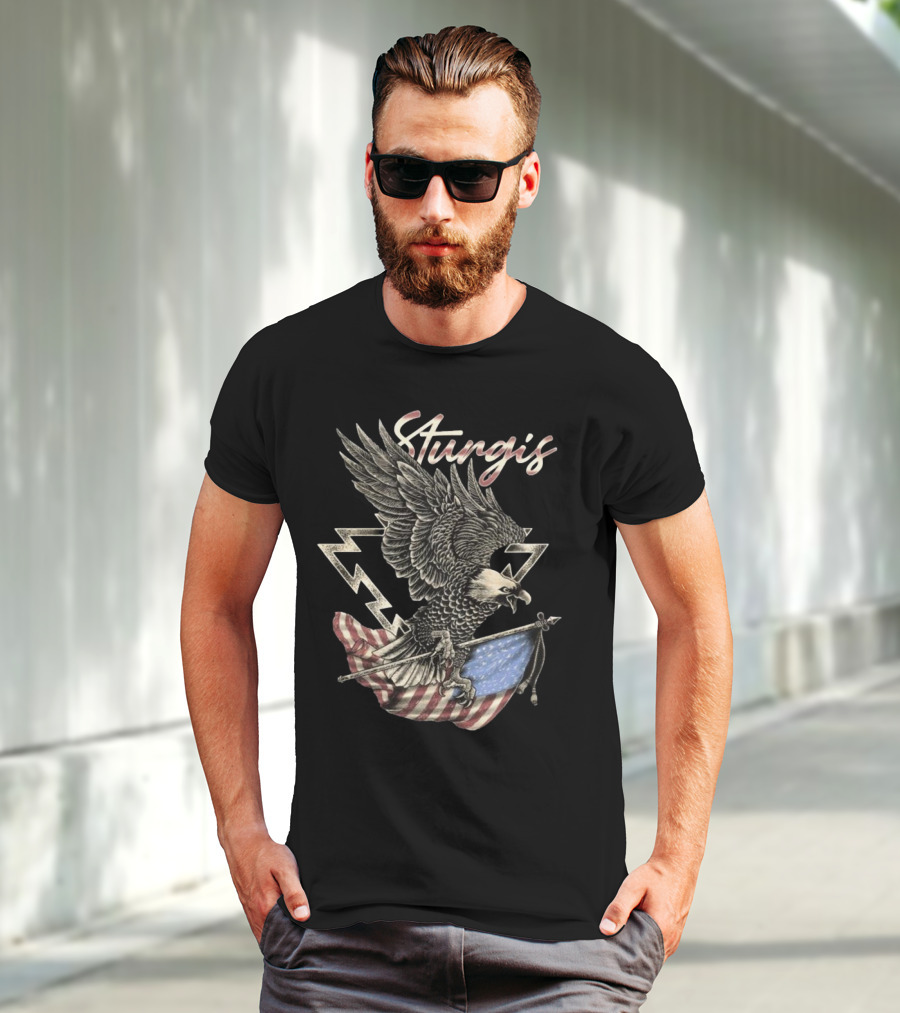 Sturgis 2025 Faded Glory 85th American Eagle Flag Lightning T-Shirt