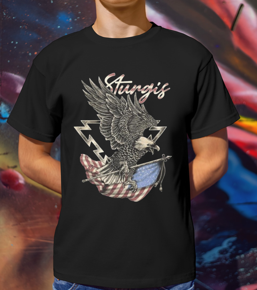 Sturgis 2025 Faded Glory 85th American Eagle Flag Lightning T-Shirt