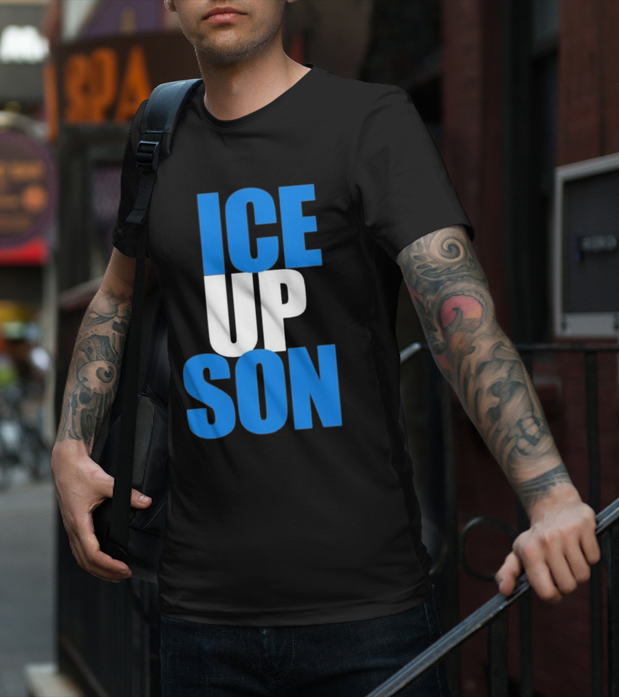 Albert Breer Ice Up Son Bold Blue And White Text T-Shirt