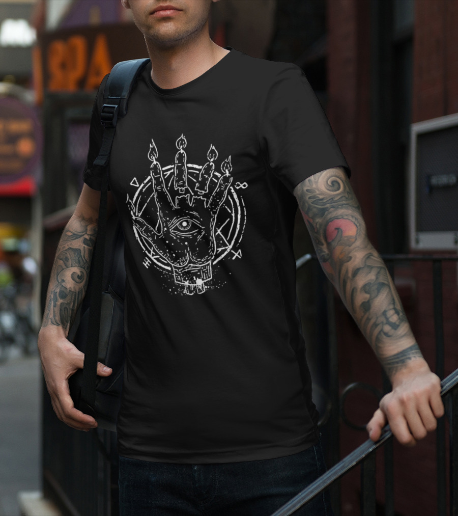 Aleister Black Candle Hand Symbol With Eye And Circle T-Shirt