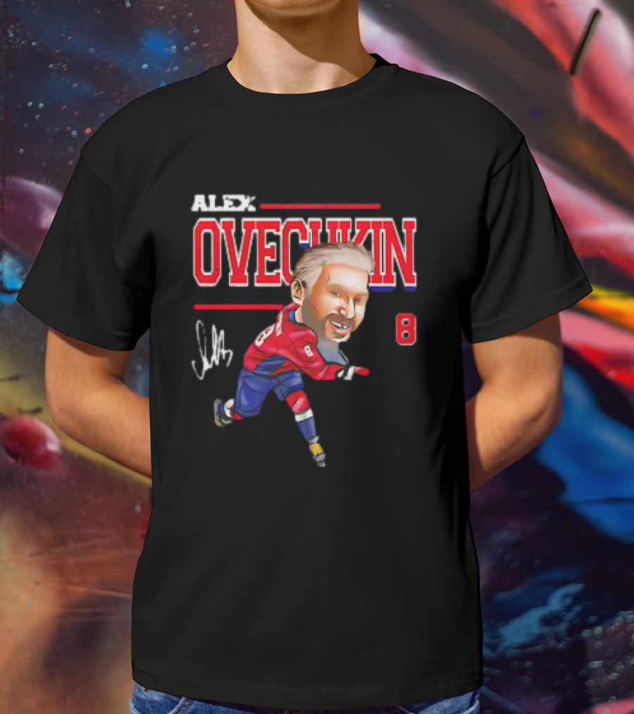 Alex Ovechkin Washington Capitals NHL Vintage Cartoon Signature 8 T-Shirt