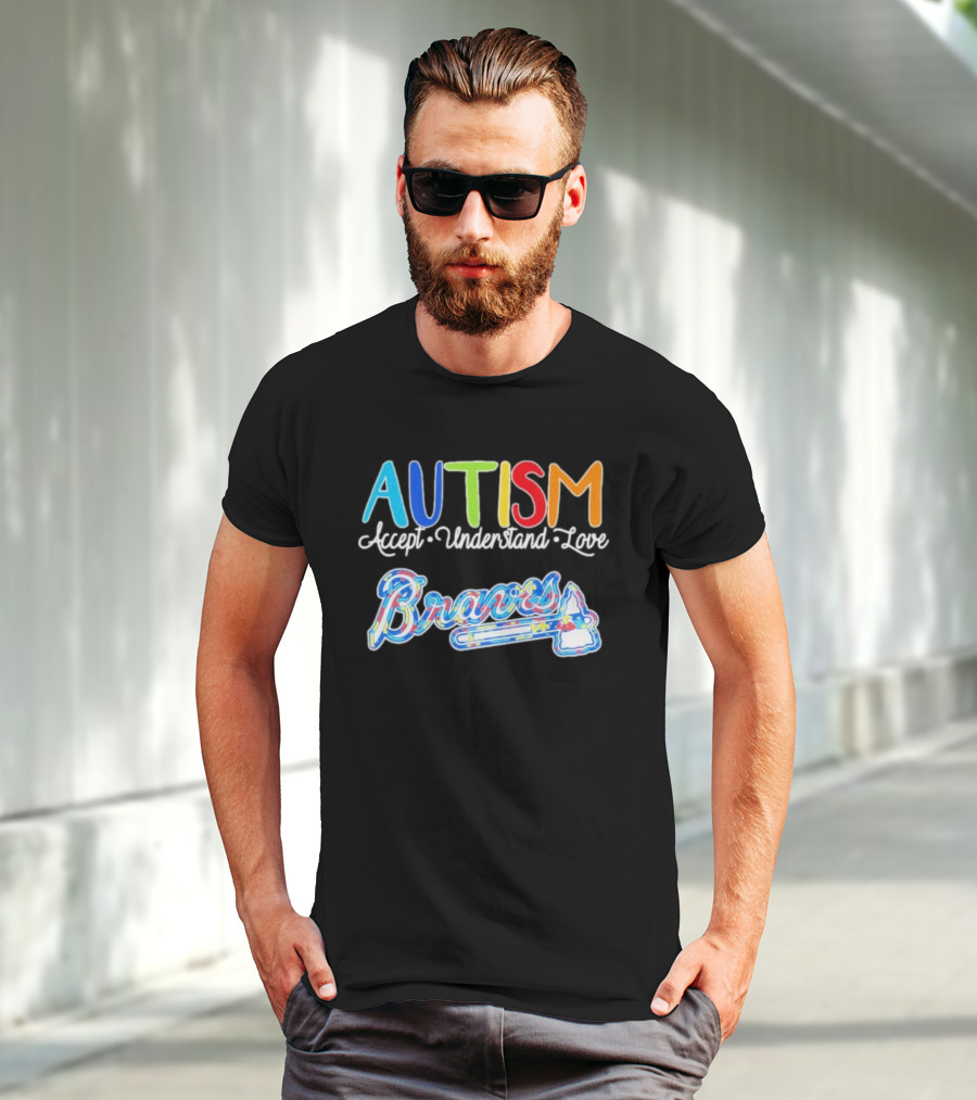 Autism Accept Understand Love Braves Multicolor Text And Baseball Bat Icon T-Shirt