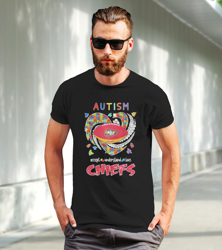 Autism Accept Understand Love Kansas City Chiefs Puzzle Heart T-Shirt